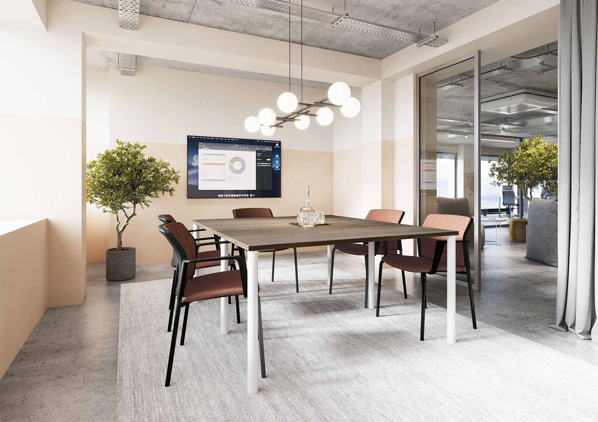 Grande table de réunion Cowork' - 6 longueurs disponibles - Avec ou sans boîtiers électriques intégrés et bacs de plantes_1