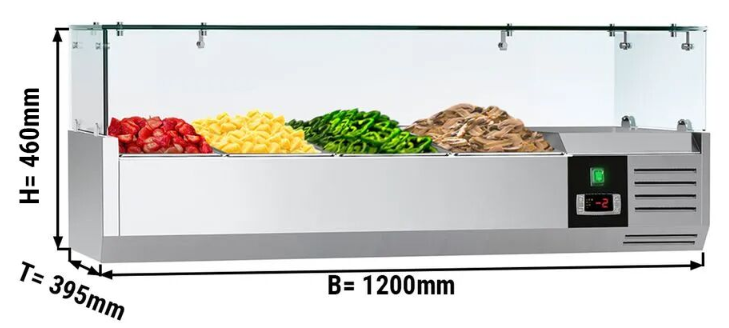 Saladette réfrigérée à poser 4 bacs gn 1/3 - vitrine à ingrédients de 120 cm_1