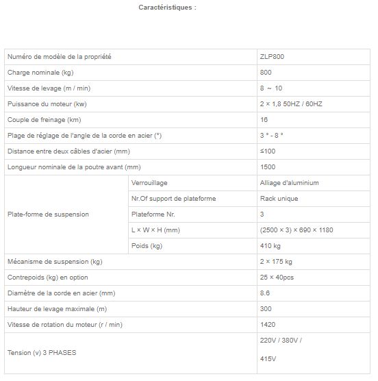 Nacelle suspendue ZLP800 - 800KG - Aluminium - Hauteur max 300m - Marque HAOKE_1