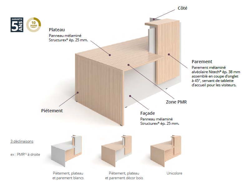 Banque d'accueil 50-50 - PMR - 180 cm - Fabrication française - Garantie 5 ans_1