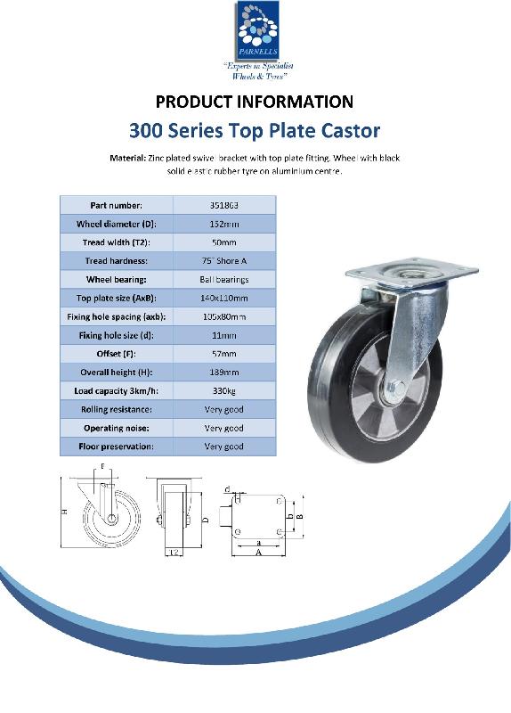 Roulette pivotante de 152 mm en caoutchouc élastique noir sur roue centrale en aluminium_1