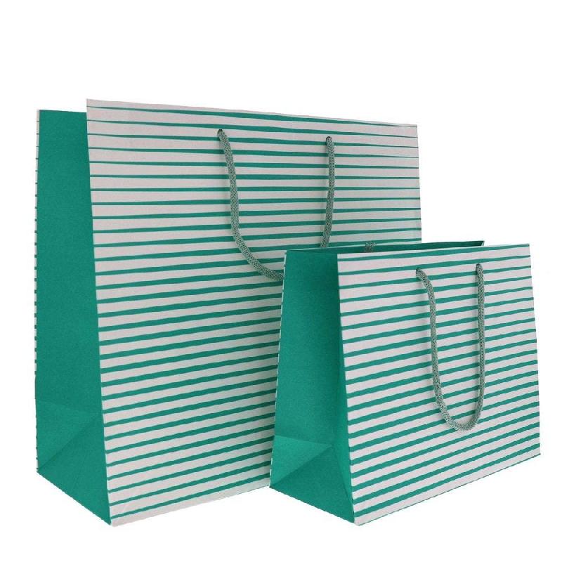 Sac papier bicolore turquoise et blanc 25+10x20cm - par 12_1