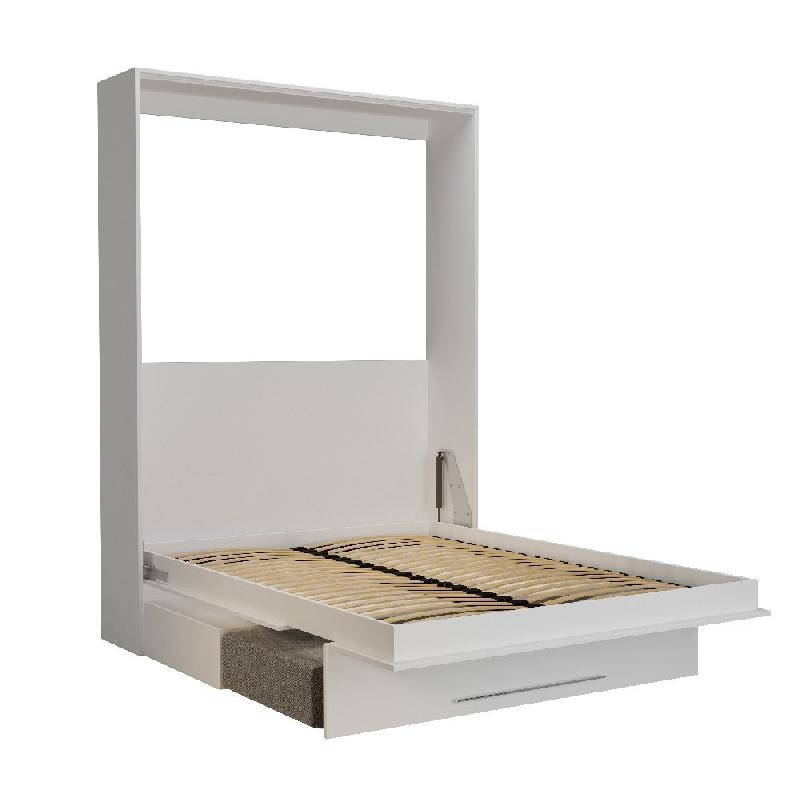 Armoire lit escamotable KOMPACT VIARDO SOFA - canapé blanc mat tissu gris - couchage 140x200 cm - ouverture assistée_1