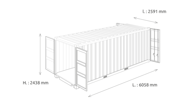 Conteneur 20 pieds double door - Longueur 6m - Surface 34m3 -  idéal pour le stockage, le self-stockage et les projets d'aménagement sur mesure_1