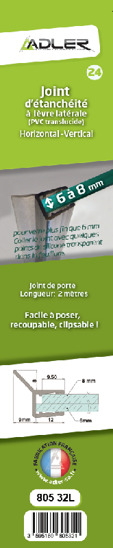 Joint d'étanchéité lèvre latérale - 200 cm - pour verre de 6 à 8 mm d'épaisseur_1