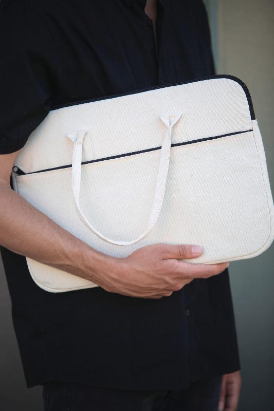 Sac de travail en coton porte-tablette et ordinateur jusqu'à 15 pouces - Kimood - Réf: KI0434_1