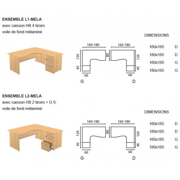 Bureau compact 90° avec caisson intégré - Quadrifoglio - 160, Gris, Droite, 3 tiroirs_1