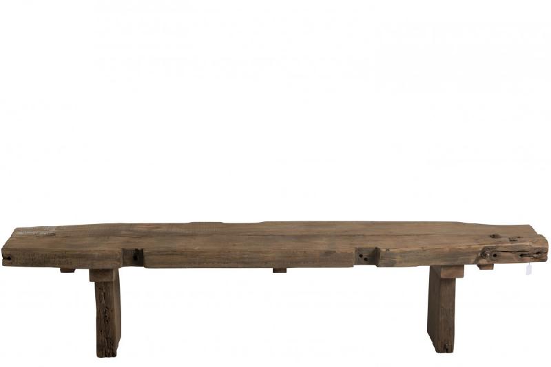 Banc en bois recyclé LASSA - finition marron foncé vieilli - L190 x H46 x P38 cm_1