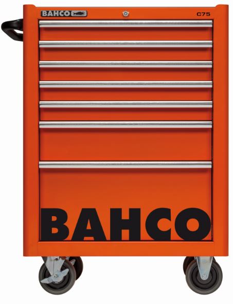 Servante classique C75 - 7 tiroirs, orange, 986 mm x 501 mm x 763 mm - 1475K7 avec verrouillage Lock&Go et roues silencieuses_1