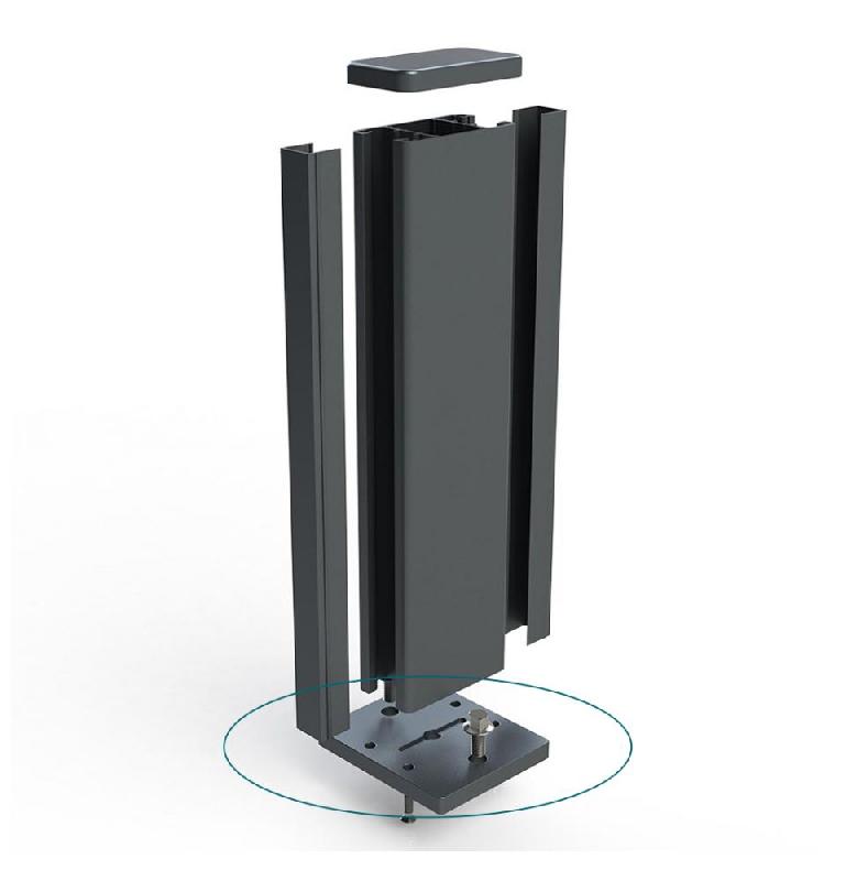 Platine poteau aluminium - platpotalu - pour fixation de clôture sur muret - robuste et légère_1