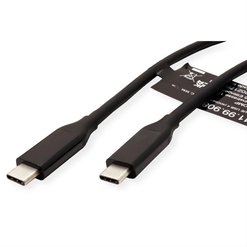 VALUE Câble USB4 Gen 3, avec Power Delivery 20V5A, Emark, C-C, M/M, 40 Gbit/s , noir, 0,8 m_1