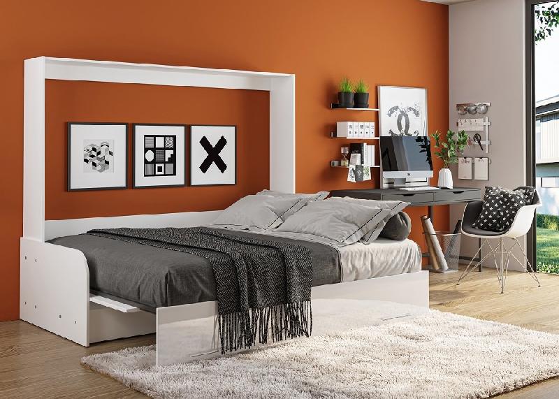 Armoire-lit escamotable VERTIGO SOFA - accoudoirs mélaminés blanc brillant - canapé anthracite - couchage 160x200 cm_1