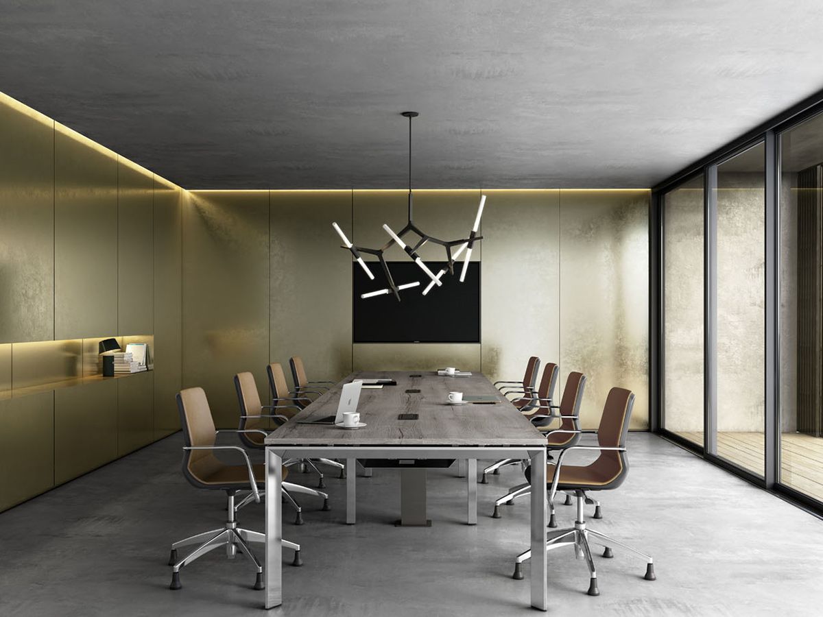 Table de réunion exécutive - pieds chromés - gamme MARKET - plateau imitation bois - dimensions jusqu’à L450cm_1