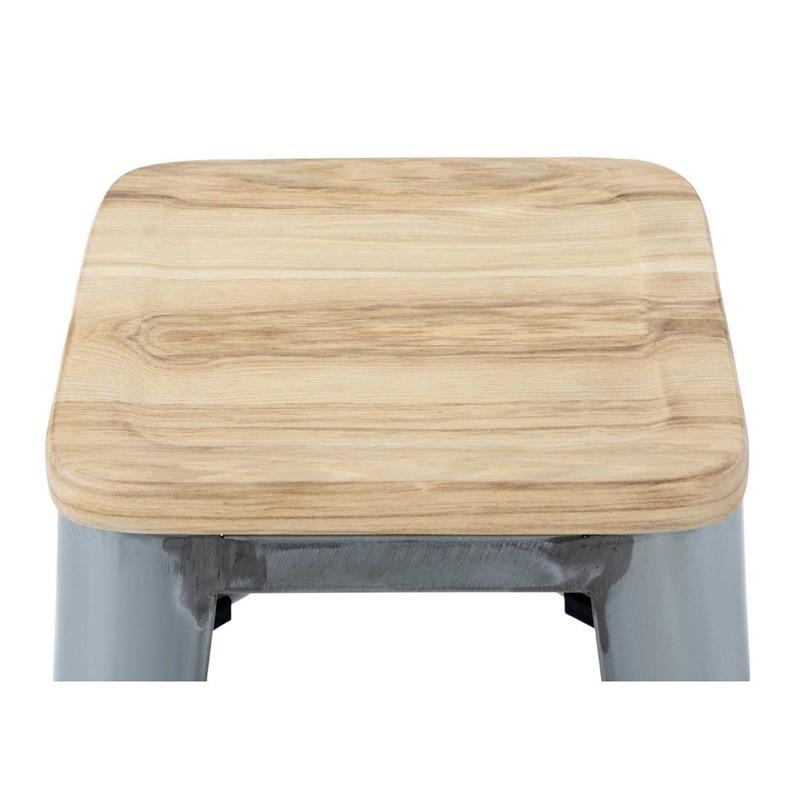 Tabourets hauts en acier galvanisé avec assise en bois Bistro (lot de 4) | Bolero - GM638_1
