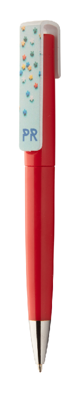 Stylo à bille twist en plastique - large clip pour impression - encre bleue - couleur rouge_1