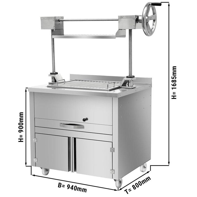 Grill à charbon avec ascenseur et 2 tiroirs - L 940 mm | Qdm - Q100428_1