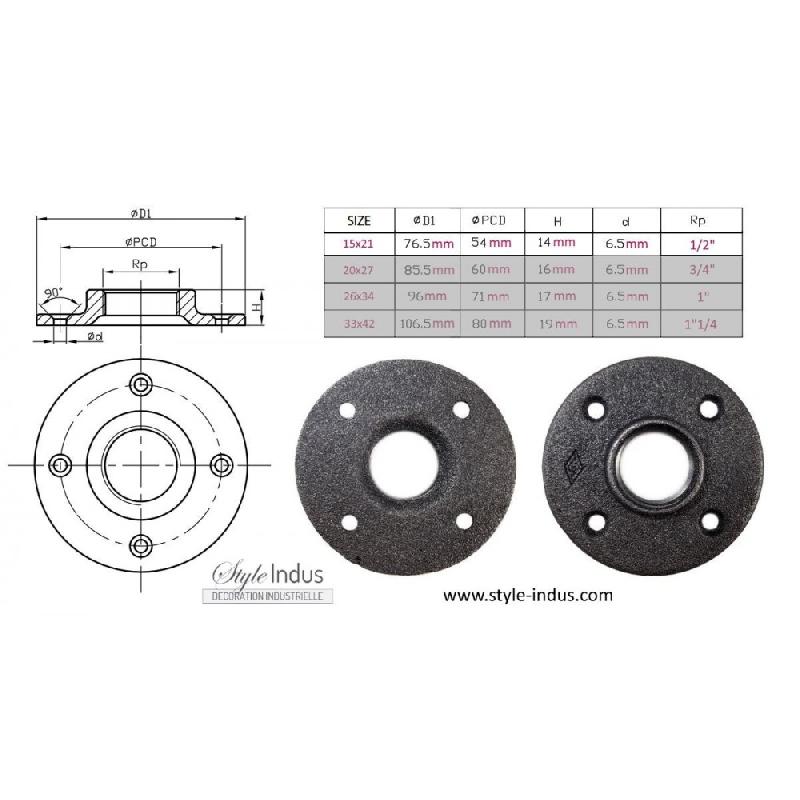 SIBPC4T1521X8 - Lot de 8 brides de plancher PRO filetées en acier - Qualité plomberie - 15x21_1