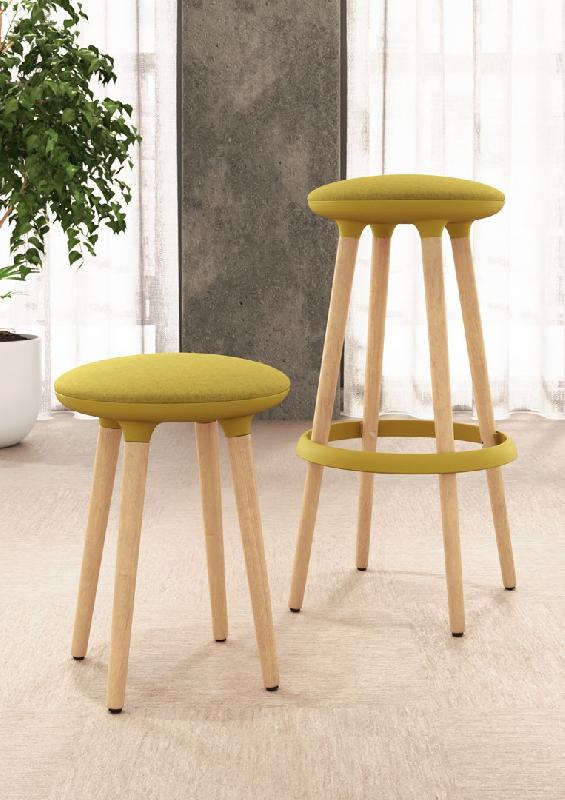 Tabouret haut avec pieds en bois et repose pieds TOP - Jaune moutarde 910_1