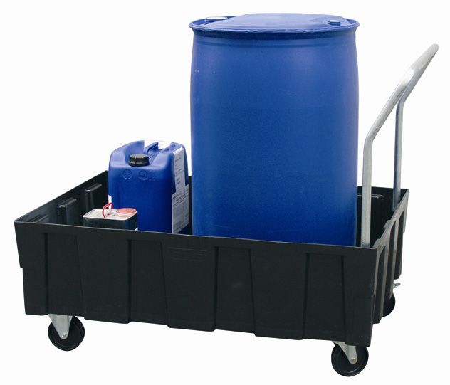 Chariot en rétention - transport de liquides polluants en fûts 30L à 220L ou bidons - acier galvanisé ou polyéthylène_1