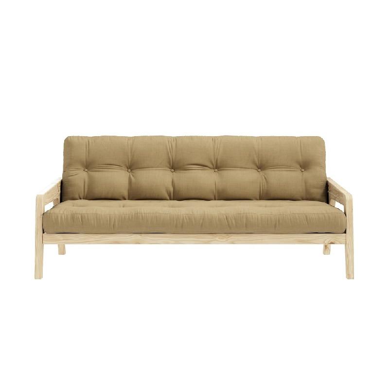 Canapé convertible futon Grab - Pin massif naturel - Coloris beige blé - Couchage 130 x 190 cm_1
