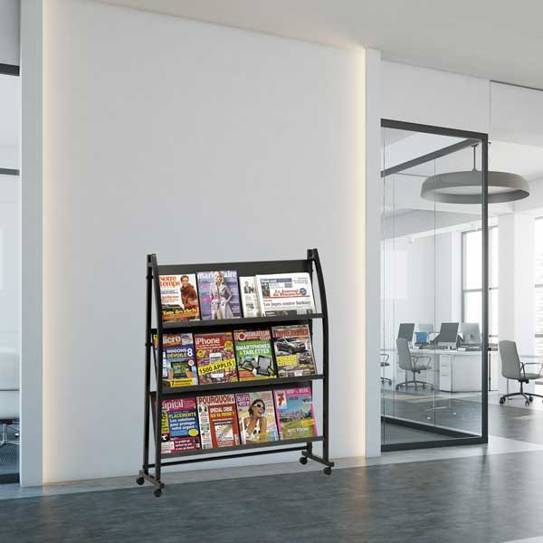 Présentoir Black-Line® 2000 - 3 tablettes inclinées - Réf : 203301 - robuste et mobile_1