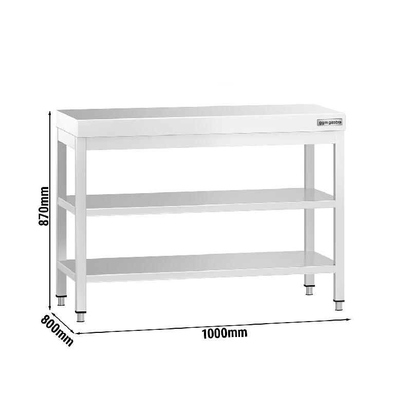 Table Inox de travail Premium avec Dosseret et 2 Étagères - Profondeur 800 mm - 1000_1