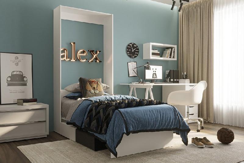 Armoire lit escamotable Dynamo Sofa - canapé intégré - chêne naturel - tissu anthracite - couchage 90x200 cm_1