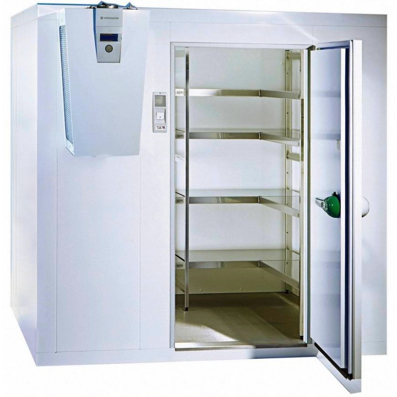 Chambre froide modulaire avec poteaux d'angles - porte pivotante - sol en acier inox - normes sanitaires strictes_1