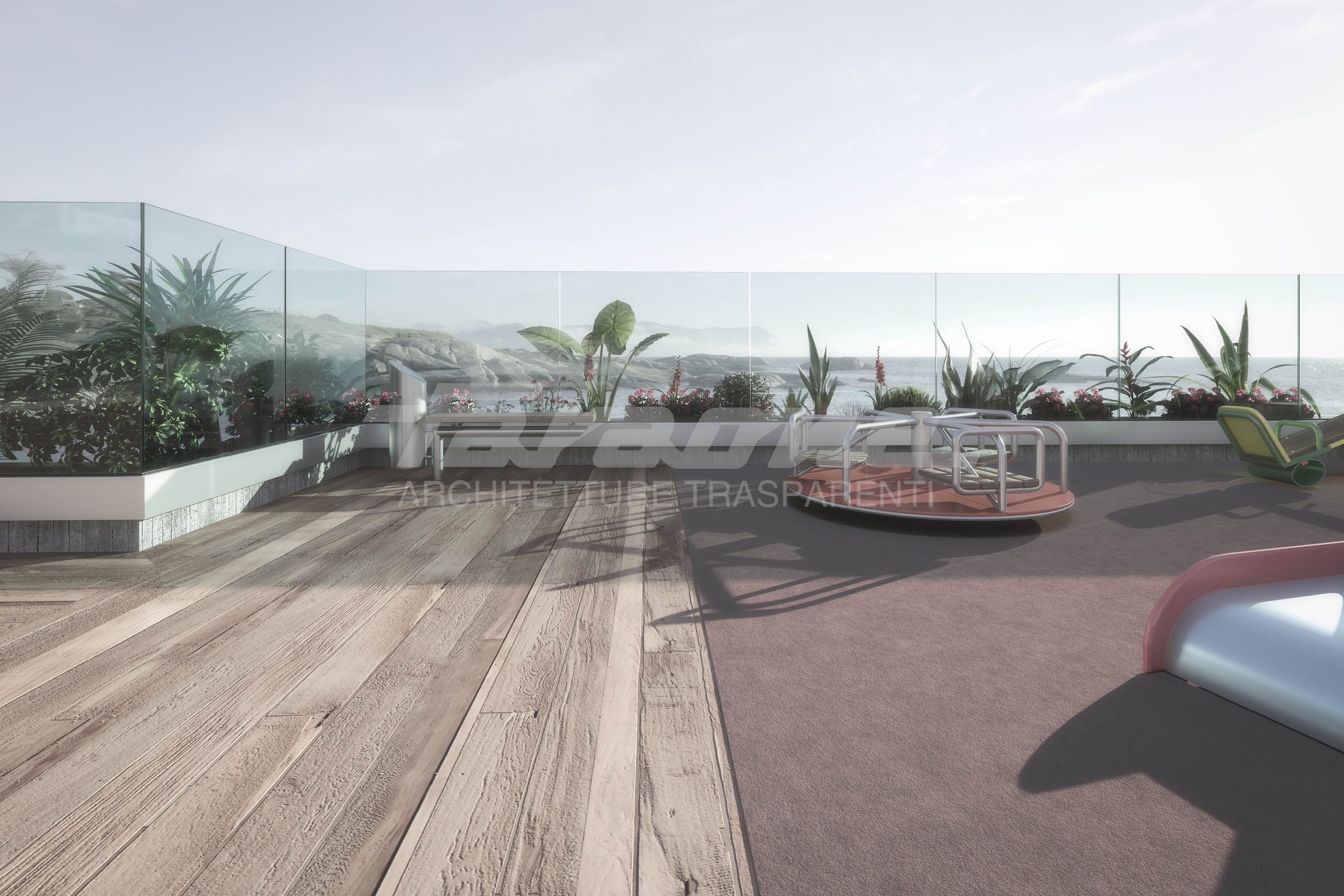 Ninfa 175 - garde-corps en verre et aluminium - fixation interne mur porteur - design minimal - Faraone_1