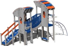 Structure de jeux combinées 2 tours - gamme pilotis - PI21201I - CREA Équipements - pour enfants de 2 à 12 ans_1