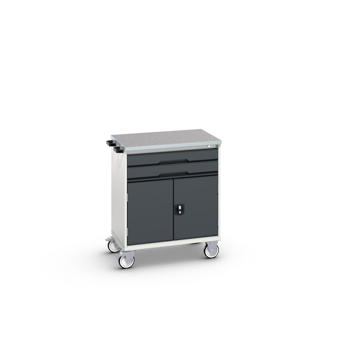 Servante roulante Verso - 2 tiroirs, portes et dessus lino - LxPxH : 800 x 600 x 980 mm_0