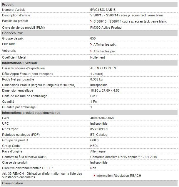 5WG1588-8AB15 - Écrans tactiles Siemens Aktieselskab - cadre pour écran tactile en verre blanc - poids 0.302 kg_1