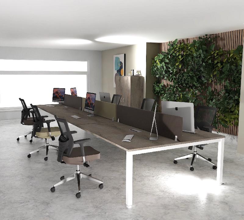 Bureau 6 personnes Tempo - Mobel linea - Blanc 9010, 360, Chêne grisé_0