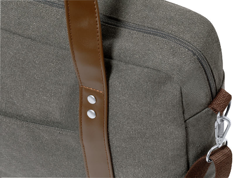 Sacoche en toile - Compartiment rembourré pour ordinateur portable 15'' et tablette 10'' - Bandoulière réglable et finitions en PU_1