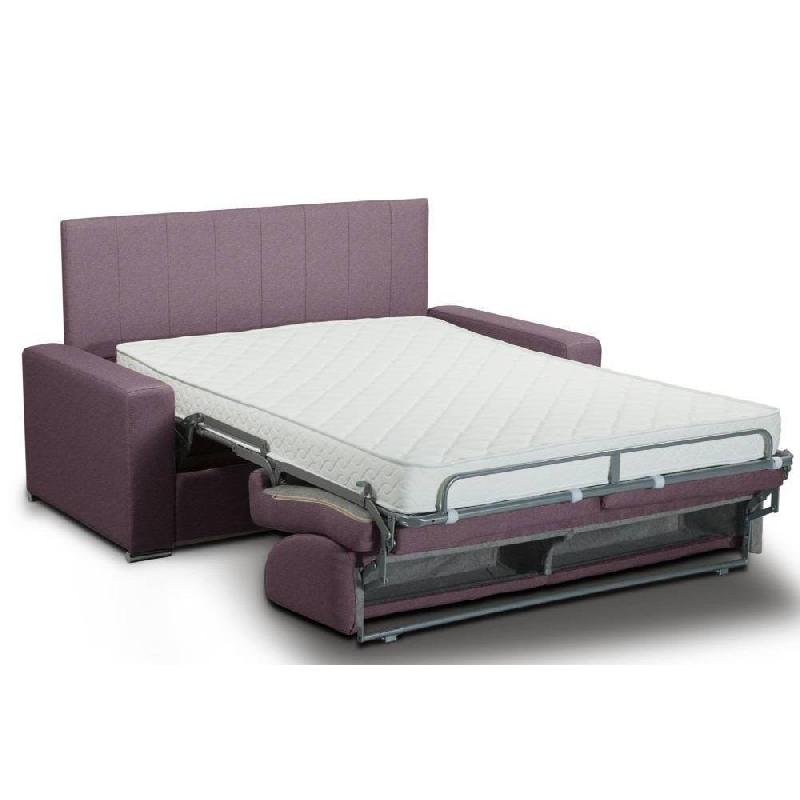 Canapé lit Normandie CanapExpress - Lattes, matelas memory 22 cm, tête de lit intégrée, tissu tweed fuchsia_1
