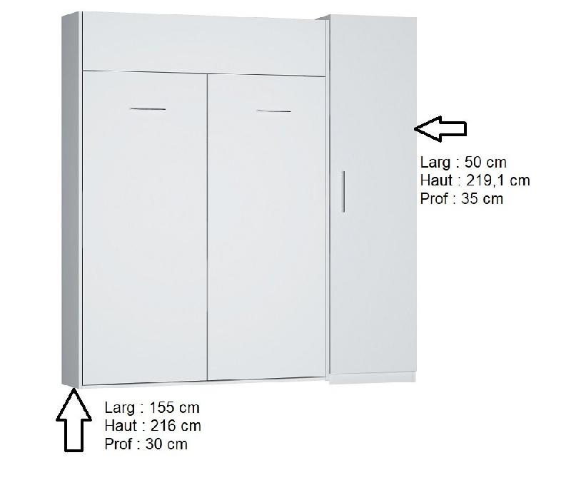 Armoire Lit Dynamo Blanc Mat - Couchage 140 x 200 cm avec Colonne de Rangement_1
