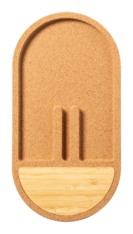 Chargeur sans fil de bureau - organisateur en liège naturel avec support téléphone intégré - 10W_1