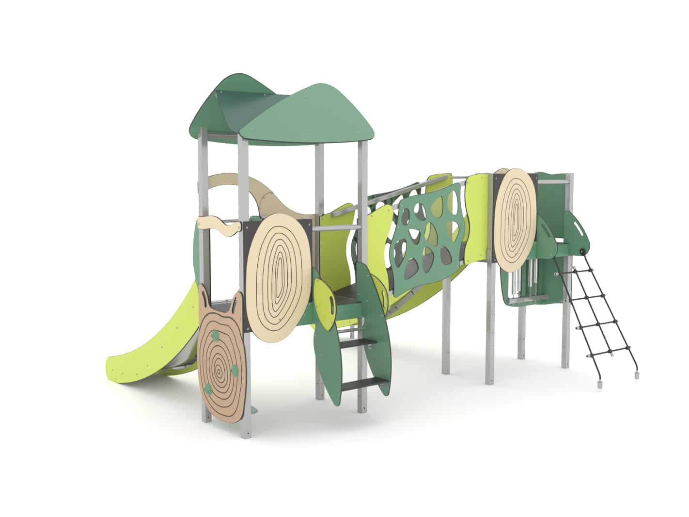 Structure multi-activités métallique Organik - LD1OR2111 - Ludoparc - 2 tours en inox avec planchers HPL_1