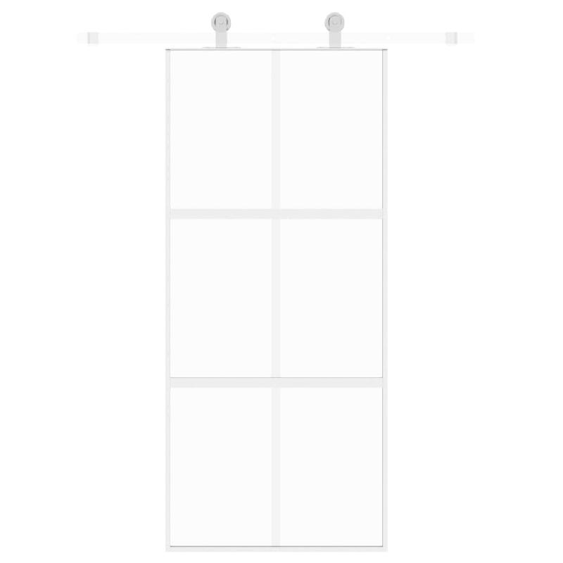 Vidaxl porte coulissante blanc 90x205 cm verre trempé aluminium 155217_1