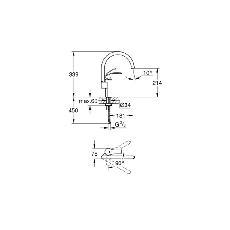 Mitigeur D'évier Grohe Concet - Bec Haut Extractible 360° - Finition Chromée StarLight