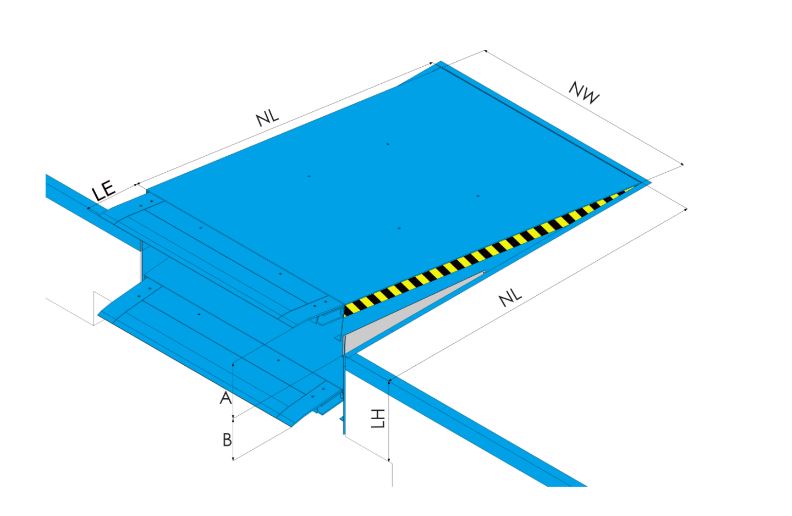 Niveleur de quai électro-hydraulique à lèvre télescopique, norme Européenne EN 1398 et possède le marquage CE - GPT_1