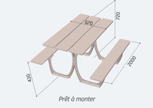 Table de pique-nique 2000 x 1310 x 720 mm - piétement décalé PMR - modèle SÉVILLE - bois exotique et fonte d'acier_1
