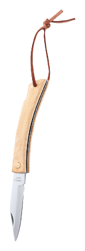 Couteau de poche en acier inoxydable - manche bambou - avec bandoulière similicuir et serrure de sécurité_1