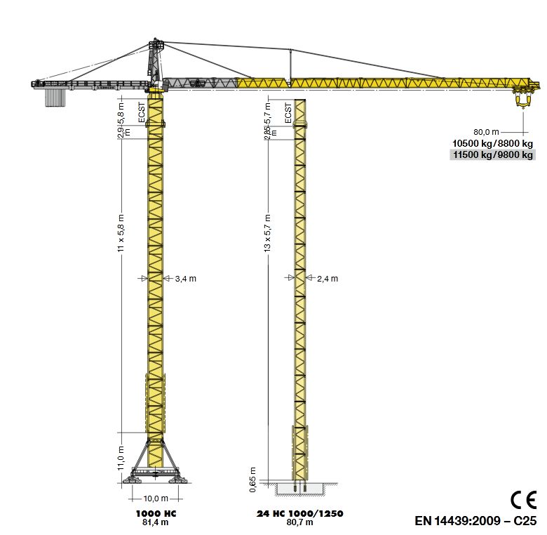 1000 ec-h 40 litronic high-top - grue à tour - liebherr - hauteur max. Sous crochet 88,40 m - capacité de levage max. 40 000 kg_1