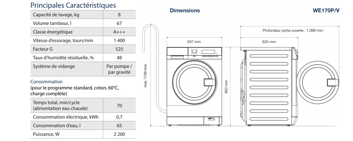 Lave-linge professionnel myPRO WE170P Electrolux - capacité 8 kg - idéal pour petites structures_1