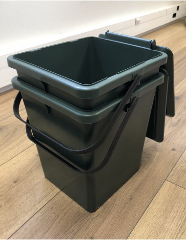 Bio-seau injecté PEHD vert - Réf 213003 - avec couvercle sur charnière et anse de transport_1