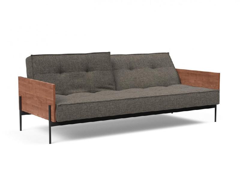 Canapé-lit Innovation Living Splitback Lauge - Convertible 115x210 cm - Tissu Flashtex Dark Grey - Accoudoirs Noyer_1