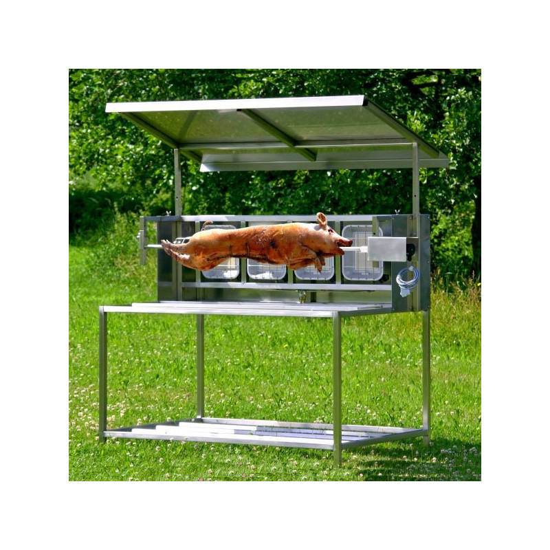 Tournebroche professionnel gaz L1800 avec toit réglable, broche motorisée 60 kg - réf. Touma15_1