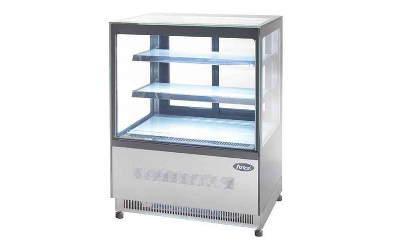 Vitrine droite panoramique en acier inoxydable avec étagères LED et porte arrière coulissante - Réf. ATOSA-WDF-F_1