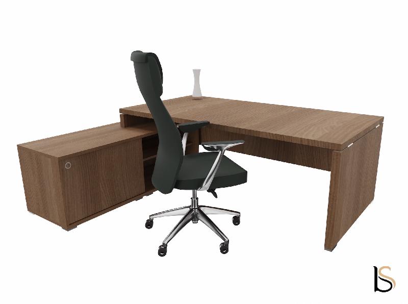 Bureau monochrome TAK avec rangement intégré - Mobel Linea - 185, Acacia foncé, Gauche_2